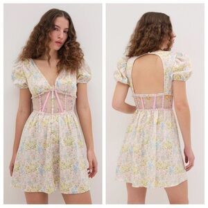 For Love & Lemons Glitter Garden Sleeve Mini Dress | XS